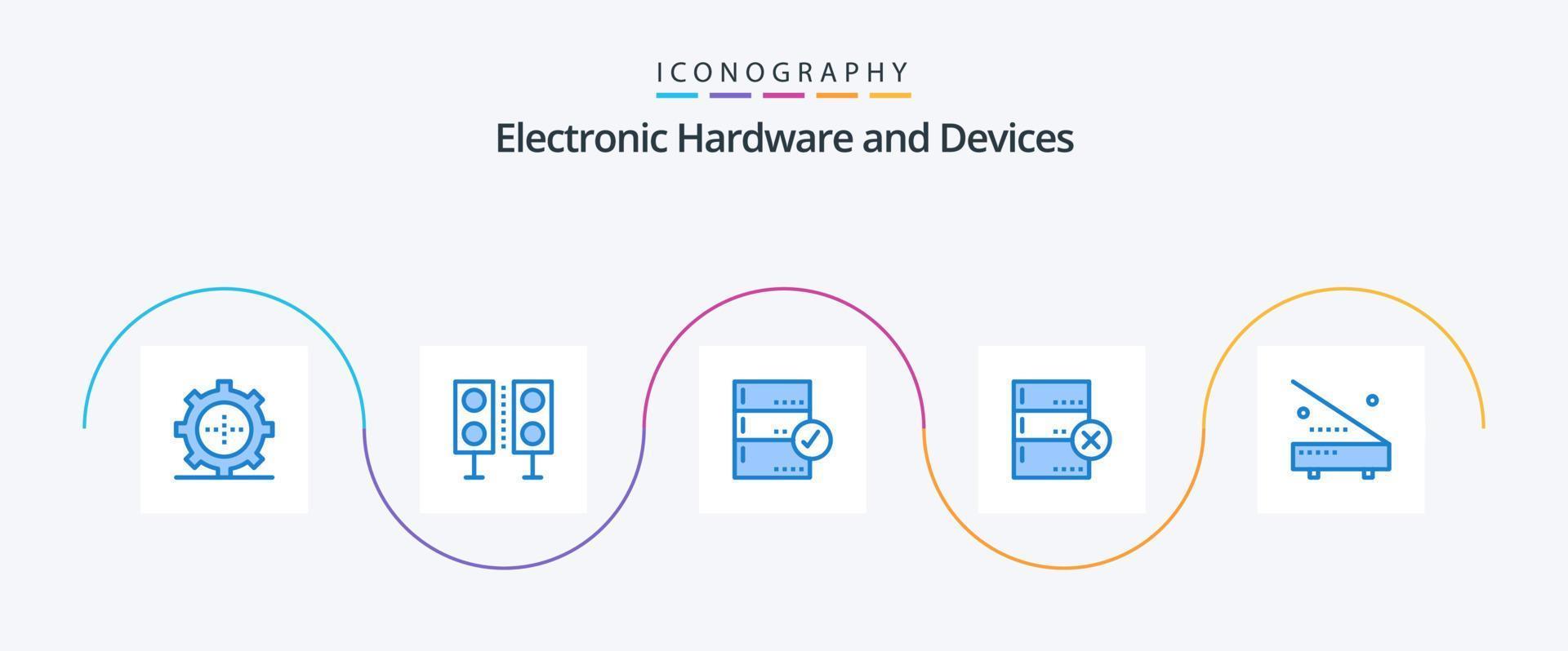 Paquete de 5 iconos azules de dispositivos que incluye dispositivos. datos. tecnología. Cancelar. controlar vector