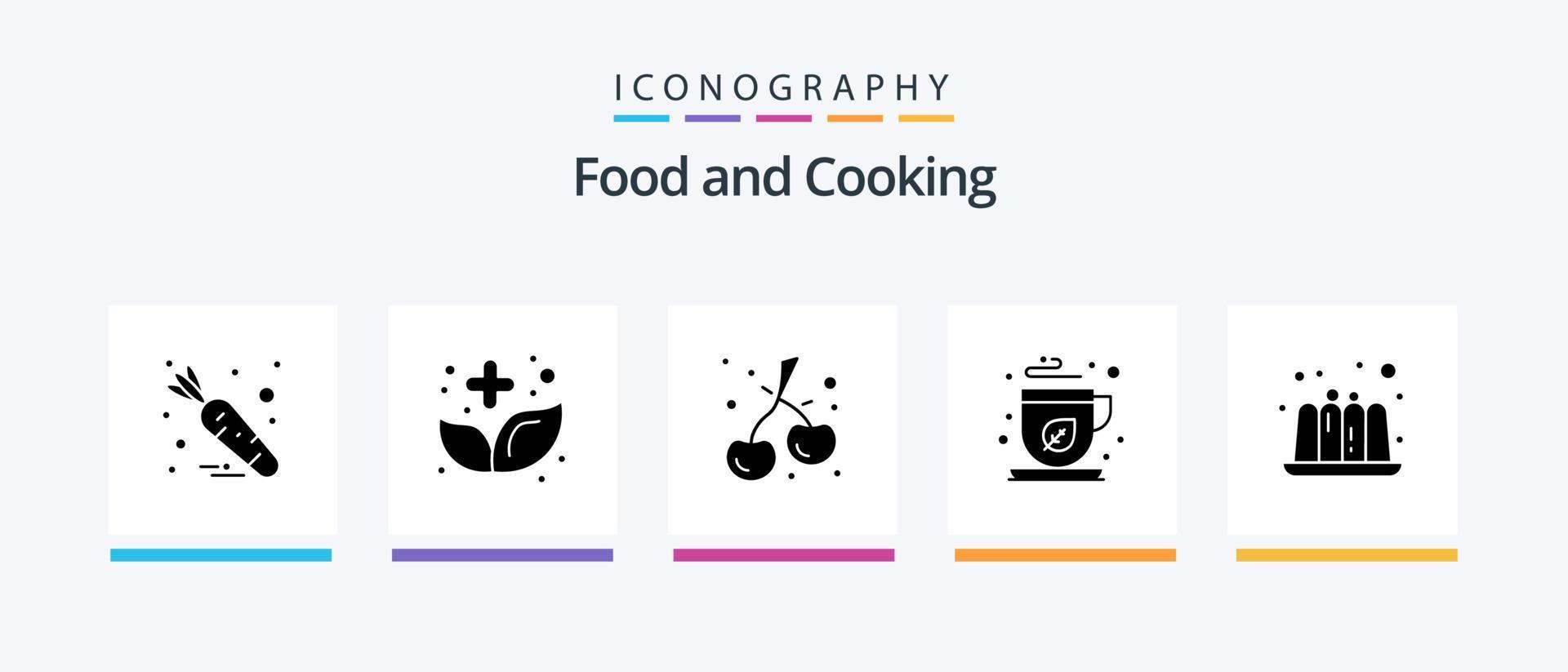 Food Glyph 5 Icon Pack Including jelly. cake. berry. tea. green tea. Creative Icons Design vector