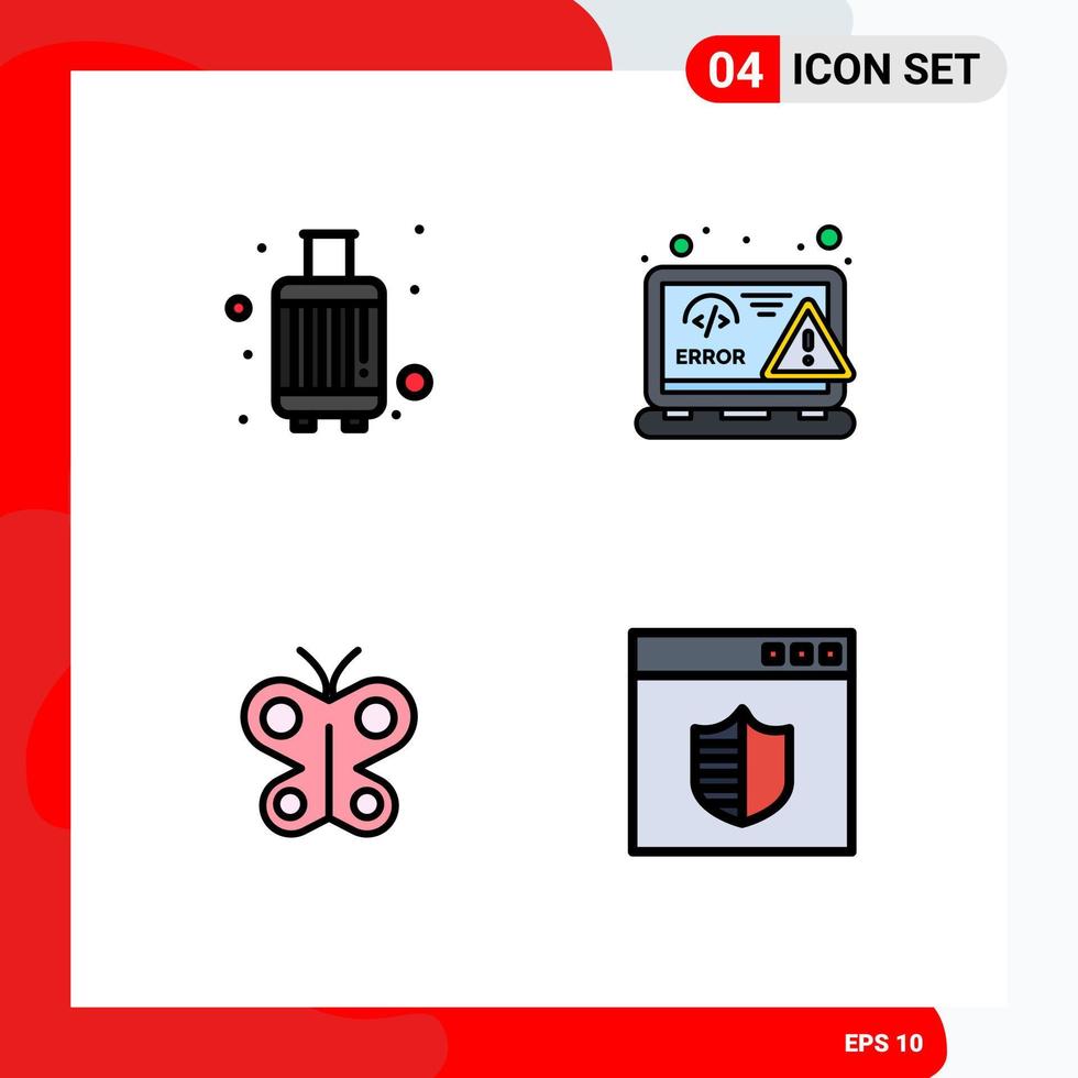 Set of 4 Modern UI Icons Symbols Signs for baggage error suitcase design fly Editable Vector Design Elements