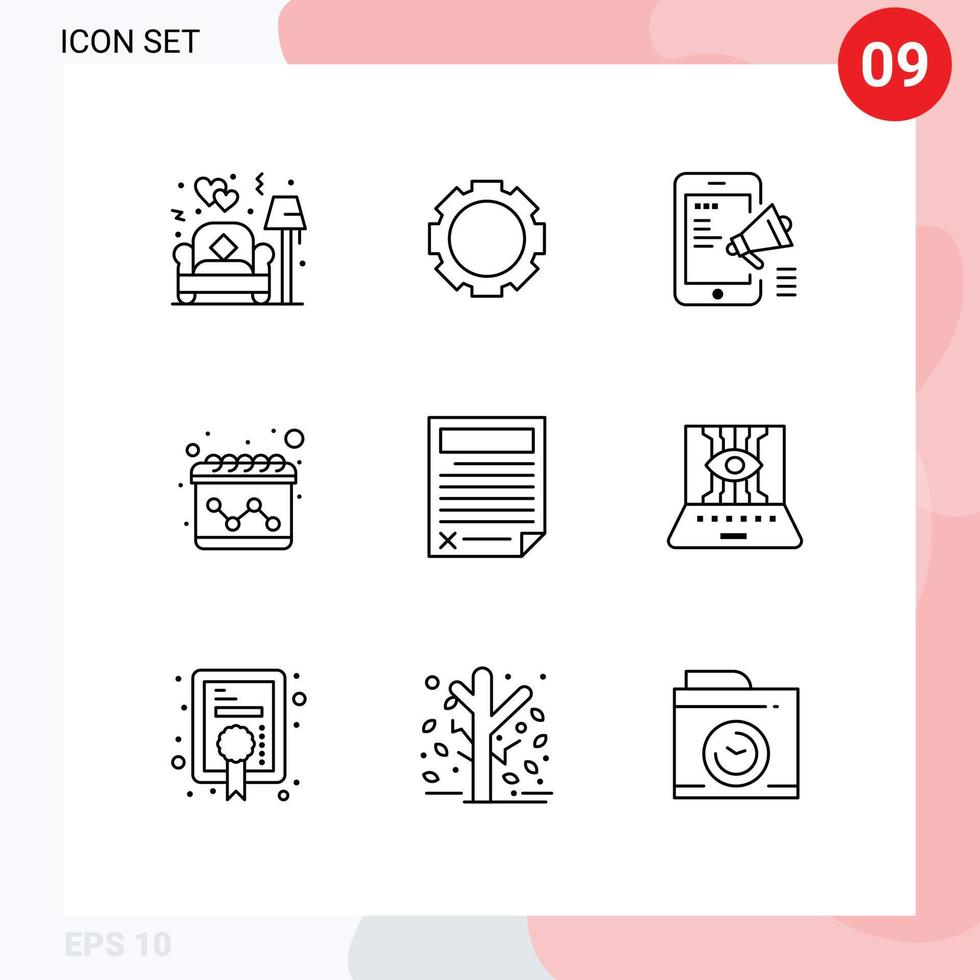 Universal Icon Symbols Group of 9 Modern Outlines of document contract digital campaign marketing advertising Editable Vector Design Elements