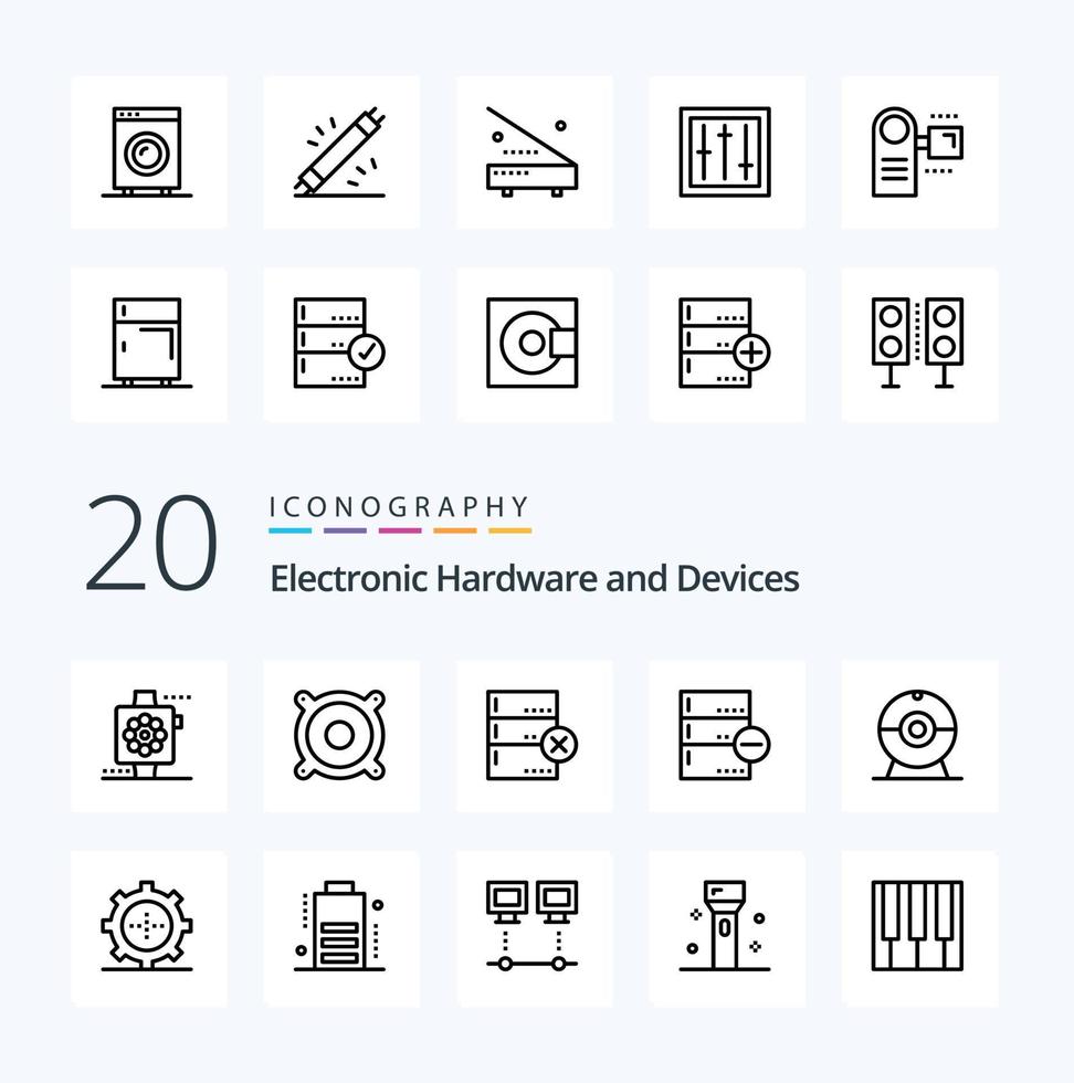 20 Devices Line icon Pack like devices cam data delete data vector