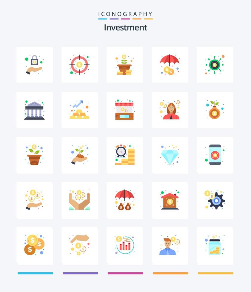 Creative Investment 25 Flat icon pack  Such As bank. money. tree. seo. investment vector