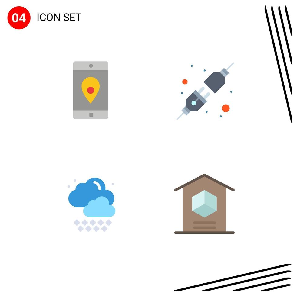 Modern Set of 4 Flat Icons and symbols such as application rain location plug delivery Editable Vector Design Elements