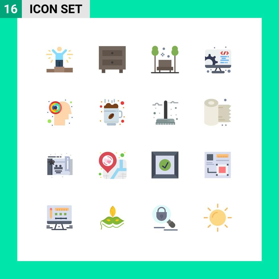 16 User Interface Flat Color Pack of modern Signs and Symbols of maze web park setting development Editable Pack of Creative Vector Design Elements