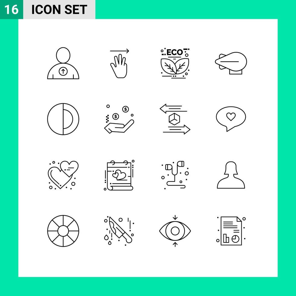Pictogram Set of 16 Simple Outlines of sun space energy science airship Editable Vector Design Elements