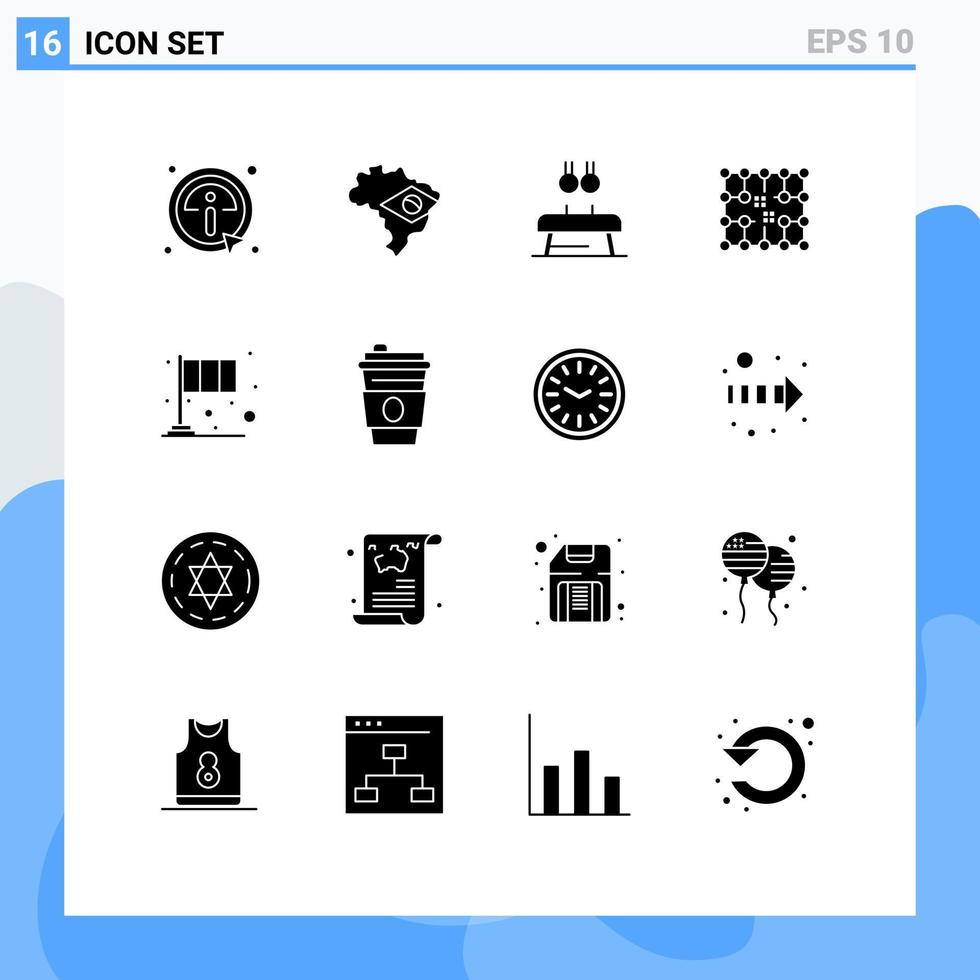 grupo de símbolos de iconos universales de 16 glifos sólidos modernos de elementos de diseño de vectores editables de chip de electricidad de fitness de cuadrícula de día