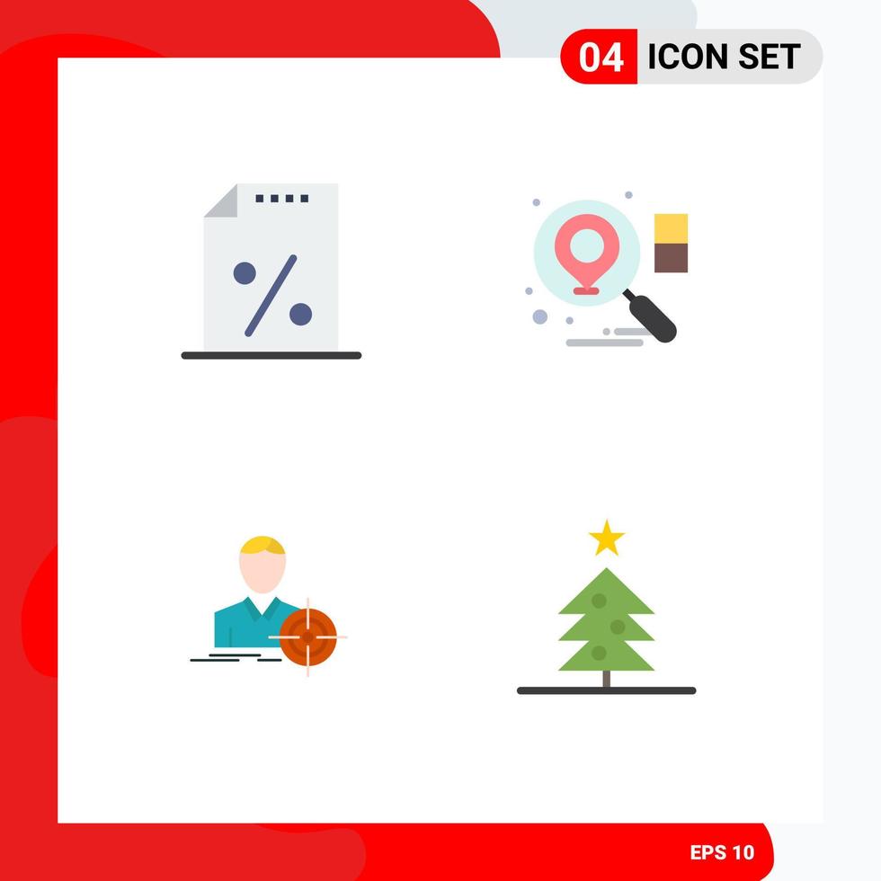 Universal Icon Symbols Group of 4 Modern Flat Icons of document target tax business tree Editable Vector Design Elements