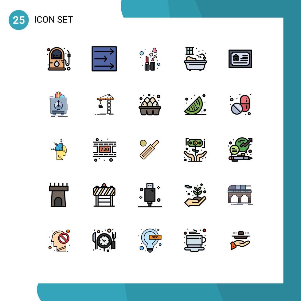 grupo de 25 signos y símbolos de colores planos de línea rellena para elementos de diseño de vectores editables de ducha de tarjetas cosméticas para el hogar