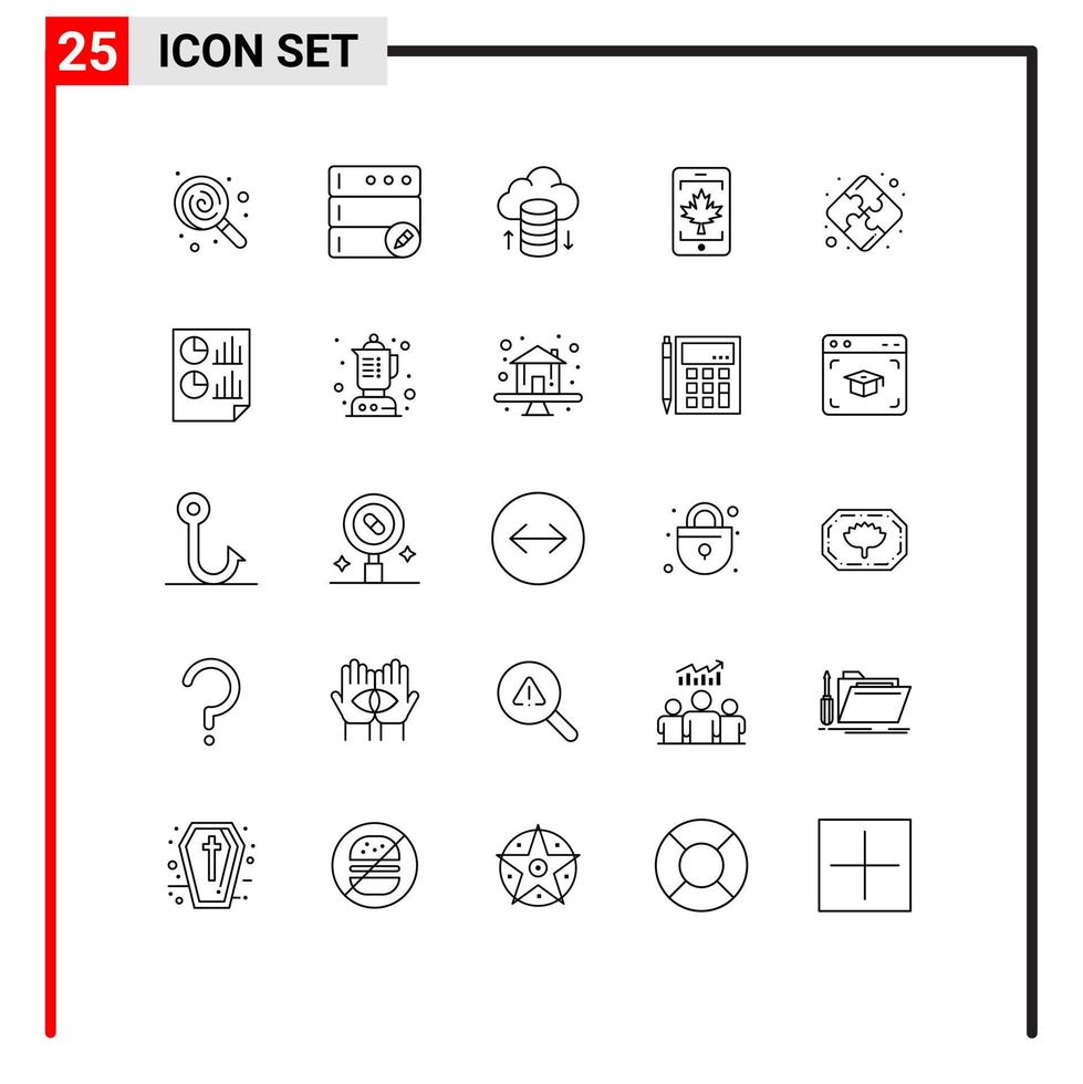 Universal Icon Symbols Group of 25 Modern Lines of analytics strategy cloud network puzzle canada Editable Vector Design Elements