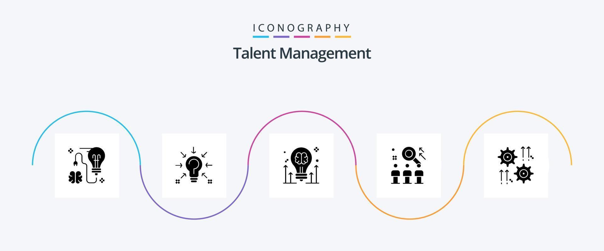 Talent Management Glyph 5 Icon Pack Including team. rescource. solution. arrow. bulb vector