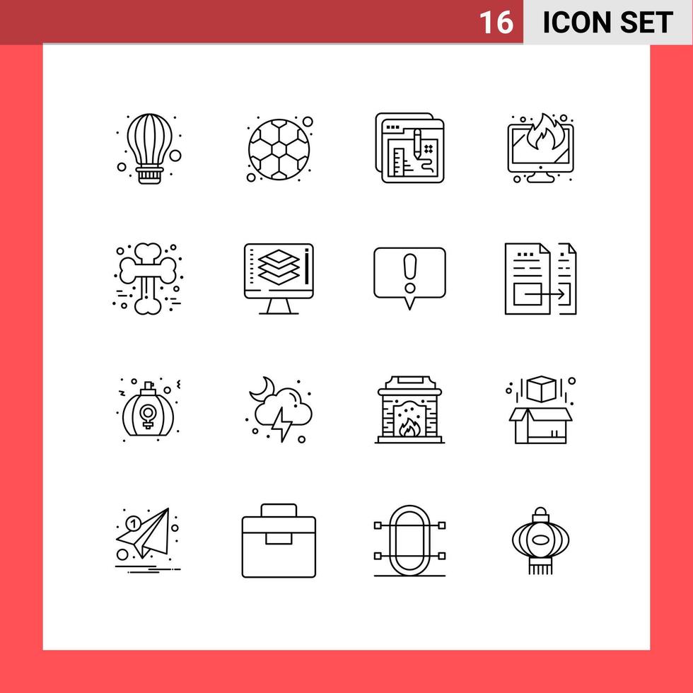 Modern Set of 16 Outlines and symbols such as bone lost browser screen file Editable Vector Design Elements