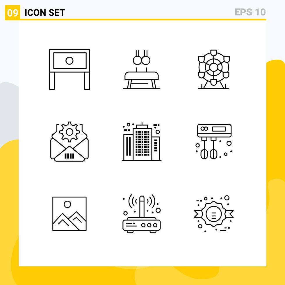 9 Creative Icons Modern Signs and Symbols of architect setting rings mail wheel Editable Vector Design Elements