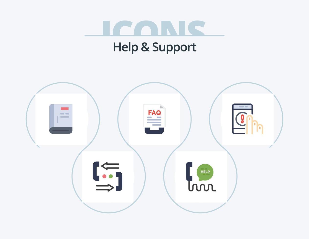 Help And Support Flat Icon Pack 5 Icon Design. document. communication. contact. support. guide vector