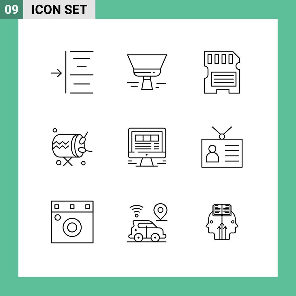 Outline Pack of 9 Universal Symbols of website browser hardware announcement baraban Editable Vector Design Elements