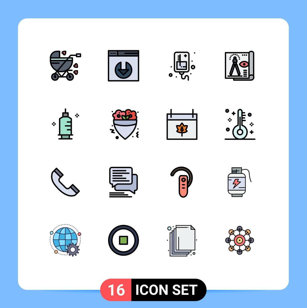 16 iconos creativos signos y símbolos modernos de medicina documento de papel de infusión de impresión azul elementos de diseño de vectores creativos editables