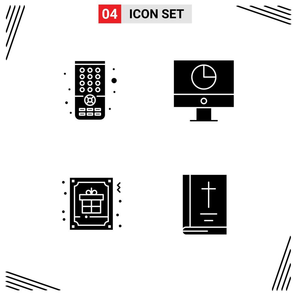 Modern Set of 4 Solid Glyphs Pictograph of control christmas computer money gift Editable Vector Design Elements