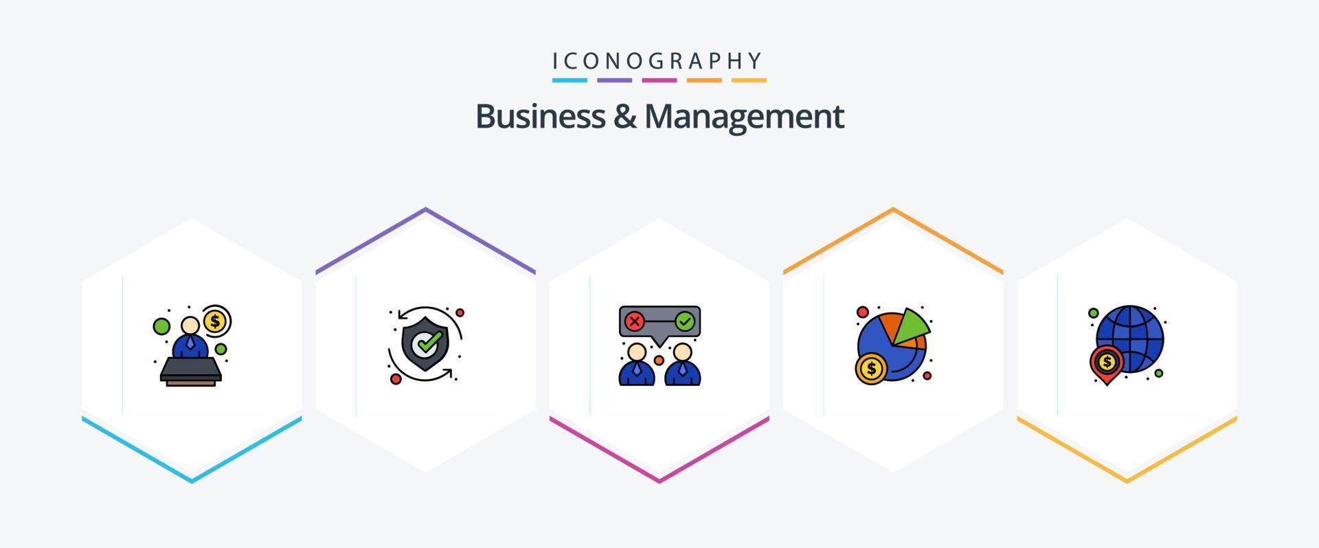 paquete de iconos de 25 líneas completas de negocios y administración que incluye global. dólar. corporativo. Estadísticas. cuadro vector