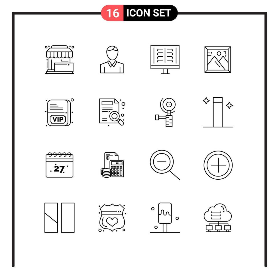 16 Thematic Vector Outlines and Editable Symbols of card photo person frame ribs Editable Vector Design Elements