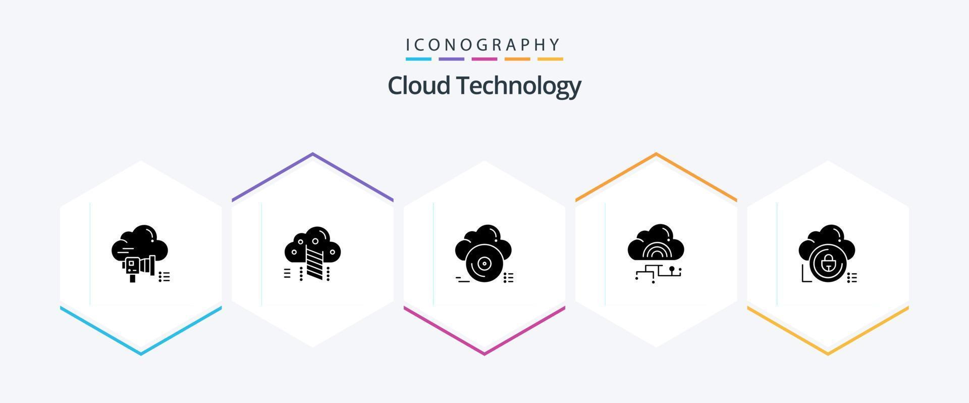 paquete de iconos de 25 glifos de tecnología en la nube que incluye conexión. nube. datos. red. nube vector