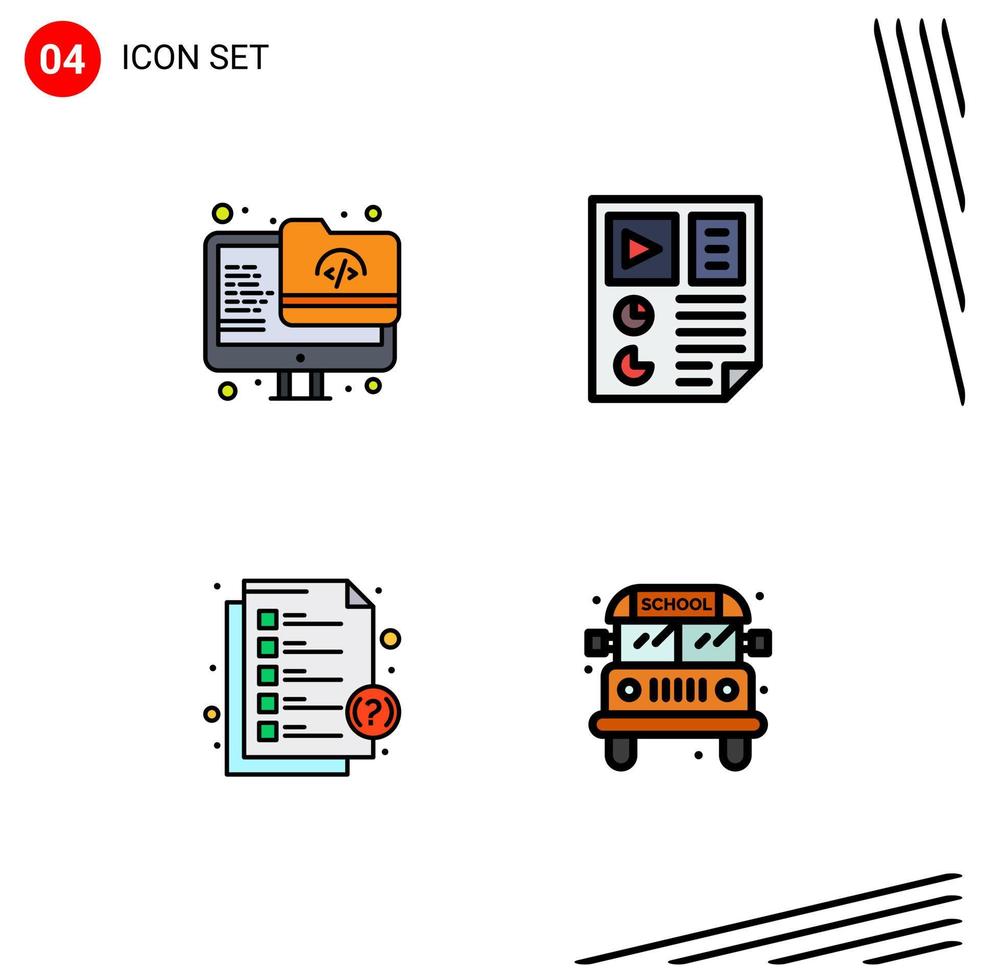 User Interface Pack of 4 Basic Filledline Flat Colors of archive headphones screen page message Editable Vector Design Elements