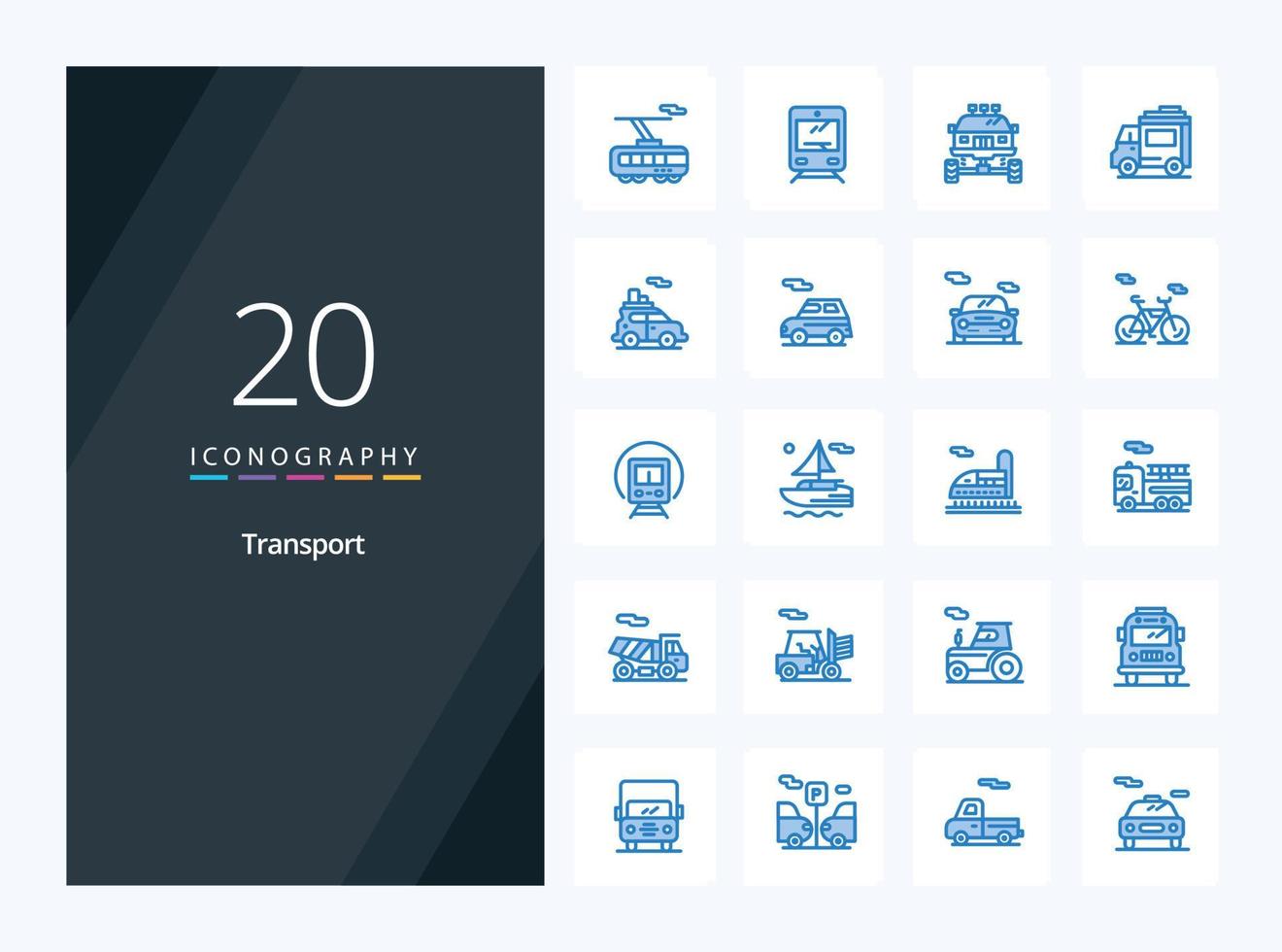 20 icono de color azul de transporte para presentación vector