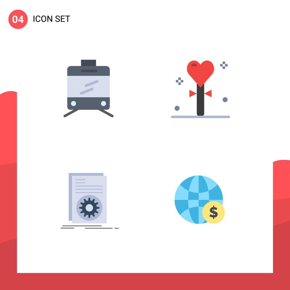 4 Universal Flat Icons Set for Web and Mobile Applications tramway file event stick script Editable Vector Design Elements