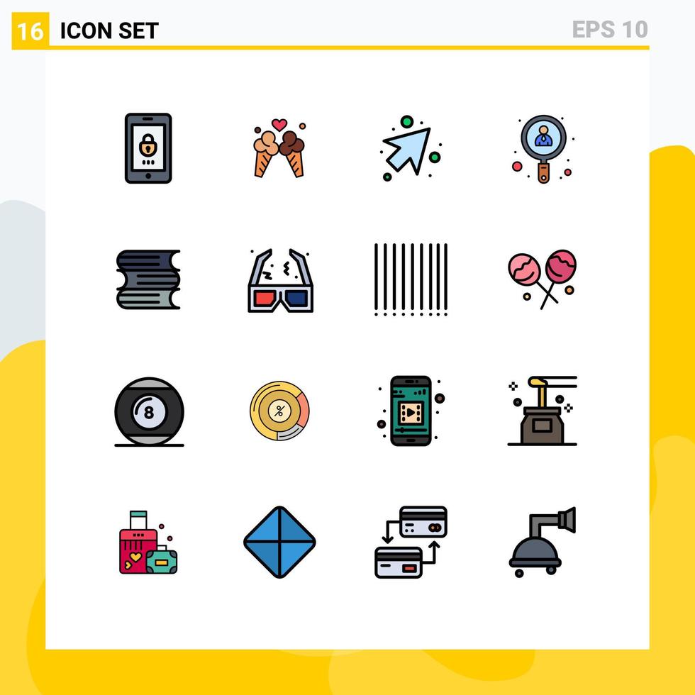 16 Universal Flat Color Filled Lines Set for Web and Mobile Applications files document arrow job search Editable Creative Vector Design Elements