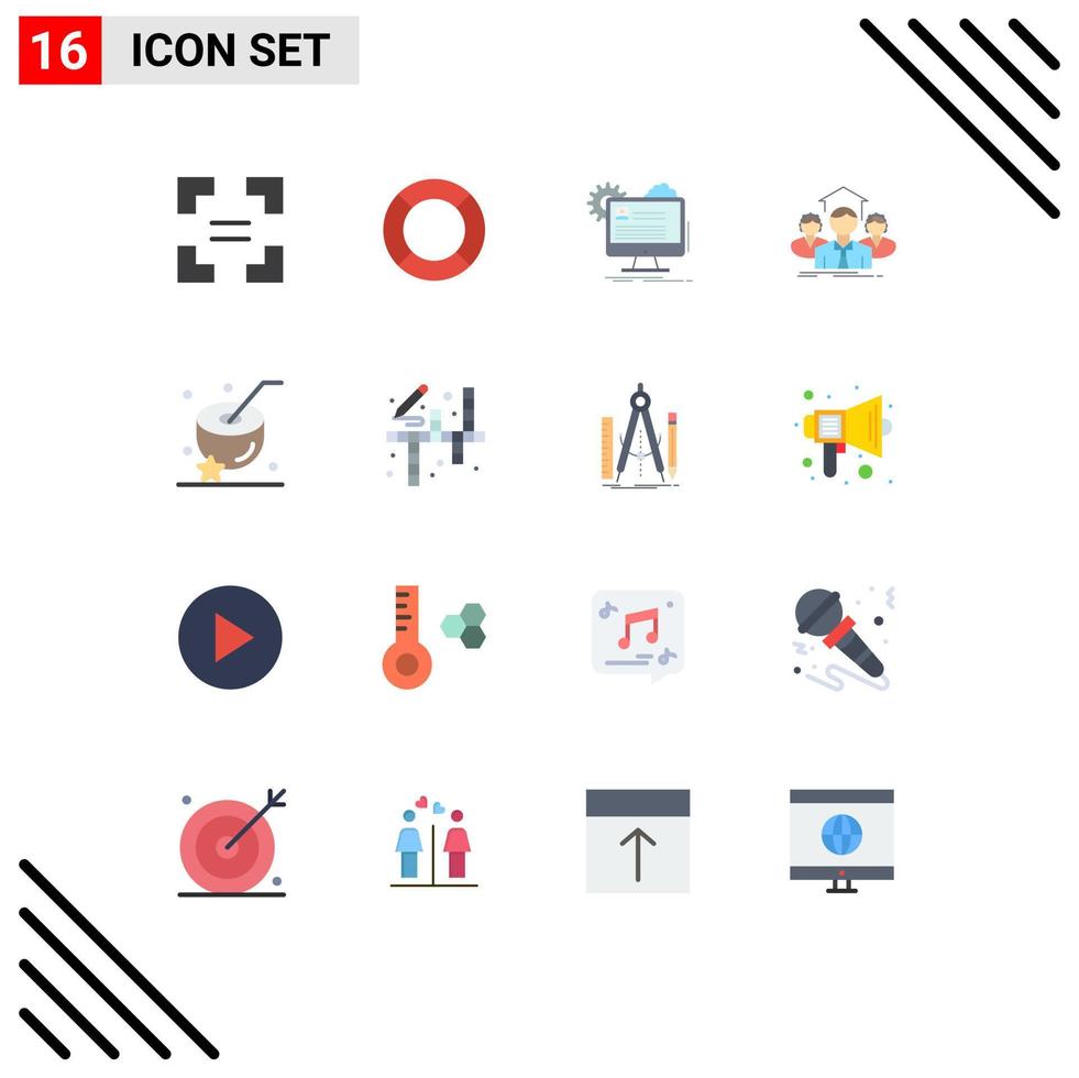 16 User Interface Flat Color Pack of modern Signs and Symbols of meeting teamwork account business update Editable Pack of Creative Vector Design Elements