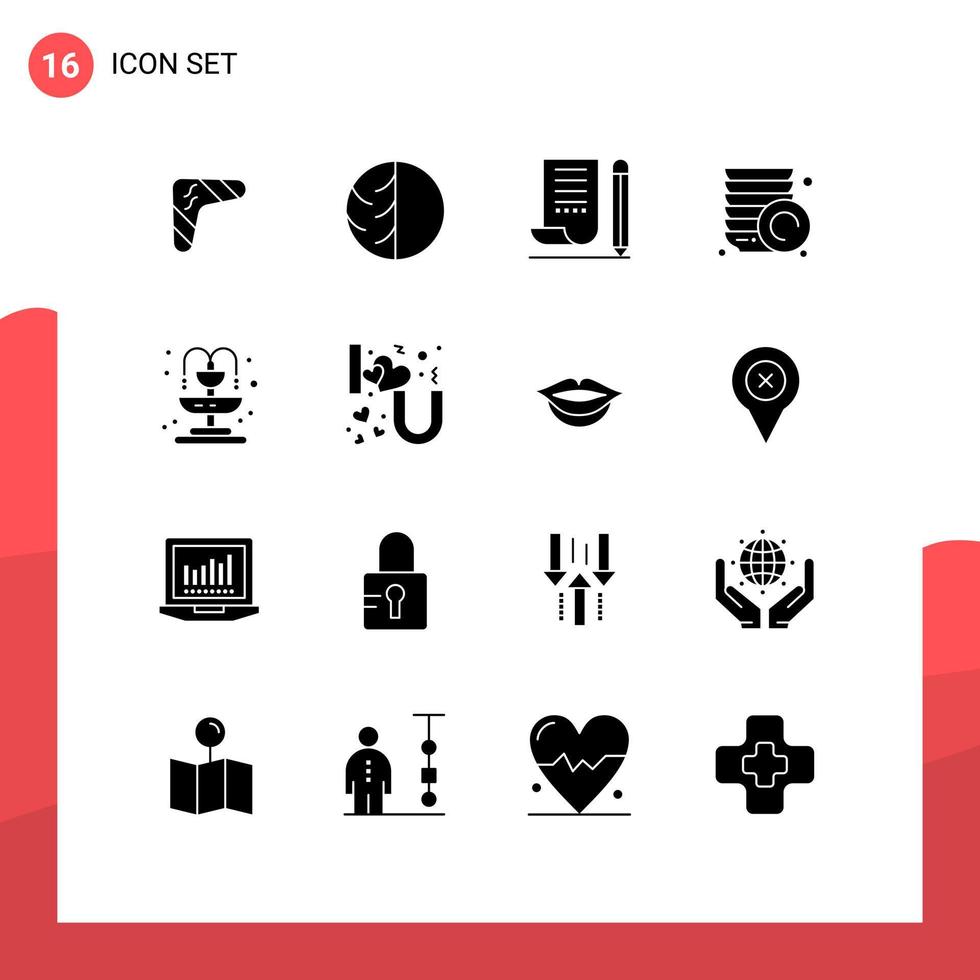 Modern Set of 16 Solid Glyphs Pictograph of scratch pad notebook dry skin note pad skin protection Editable Vector Design Elements