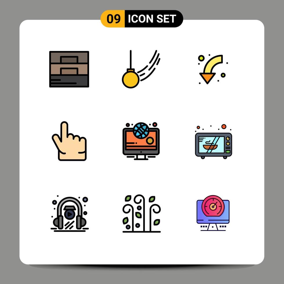 Group of 9 Modern Filledline Flat Colors Set for news forefinger motion finger left Editable Vector Design Elements