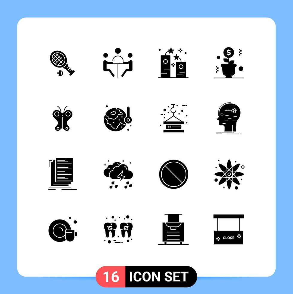 User Interface Pack of 16 Basic Solid Glyphs of pot money meeting growing holidays Editable Vector Design Elements