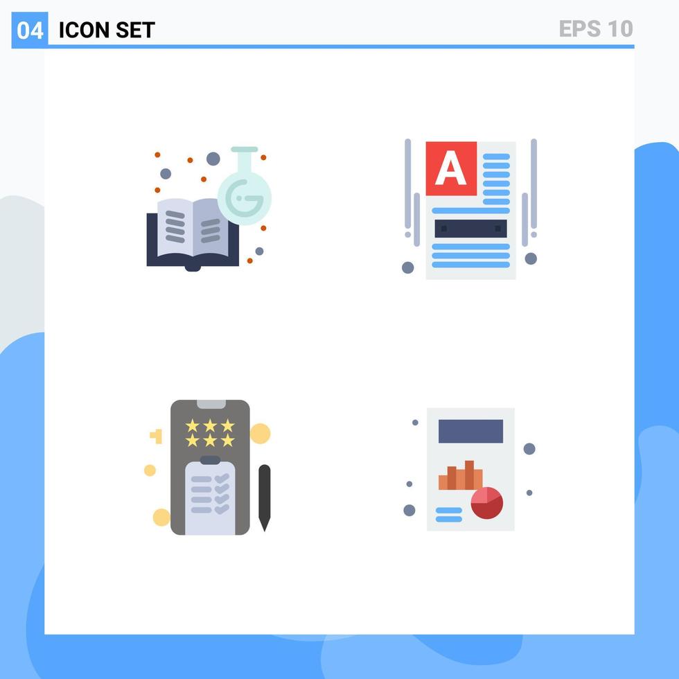 Group of 4 Modern Flat Icons Set for chemical knowledge pencle learning chemistry web phone Editable Vector Design Elements
