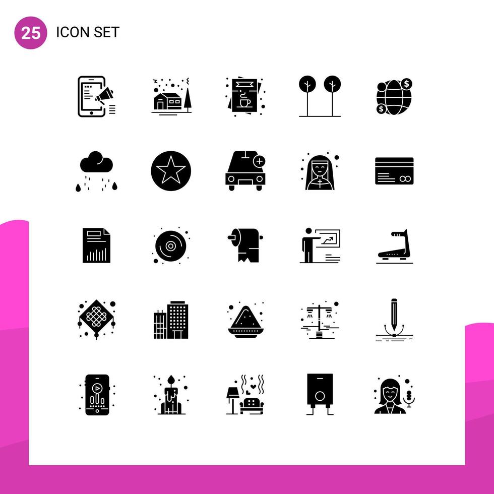 Group of 25 Solid Glyphs Signs and Symbols for plant leaves winter eco menu Editable Vector Design Elements