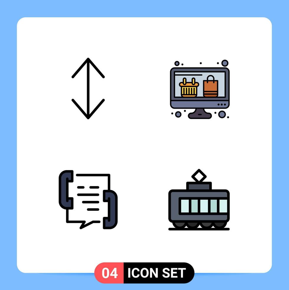 4 User Interface Filledline Flat Color Pack of modern Signs and Symbols of arrow contact computer online shopping phone Editable Vector Design Elements