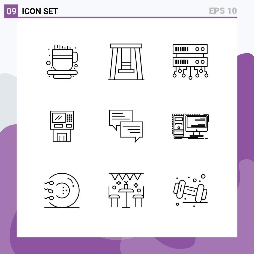 Group of 9 Outlines Signs and Symbols for sms machine shared web finance cashpoint Editable Vector Design Elements