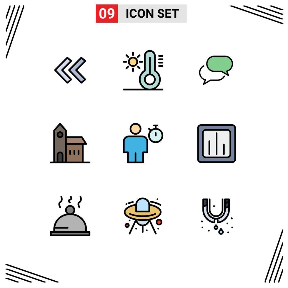 Universal Icon Symbols Group of 9 Modern Filledline Flat Colors of human avatar sms monastery church Editable Vector Design Elements