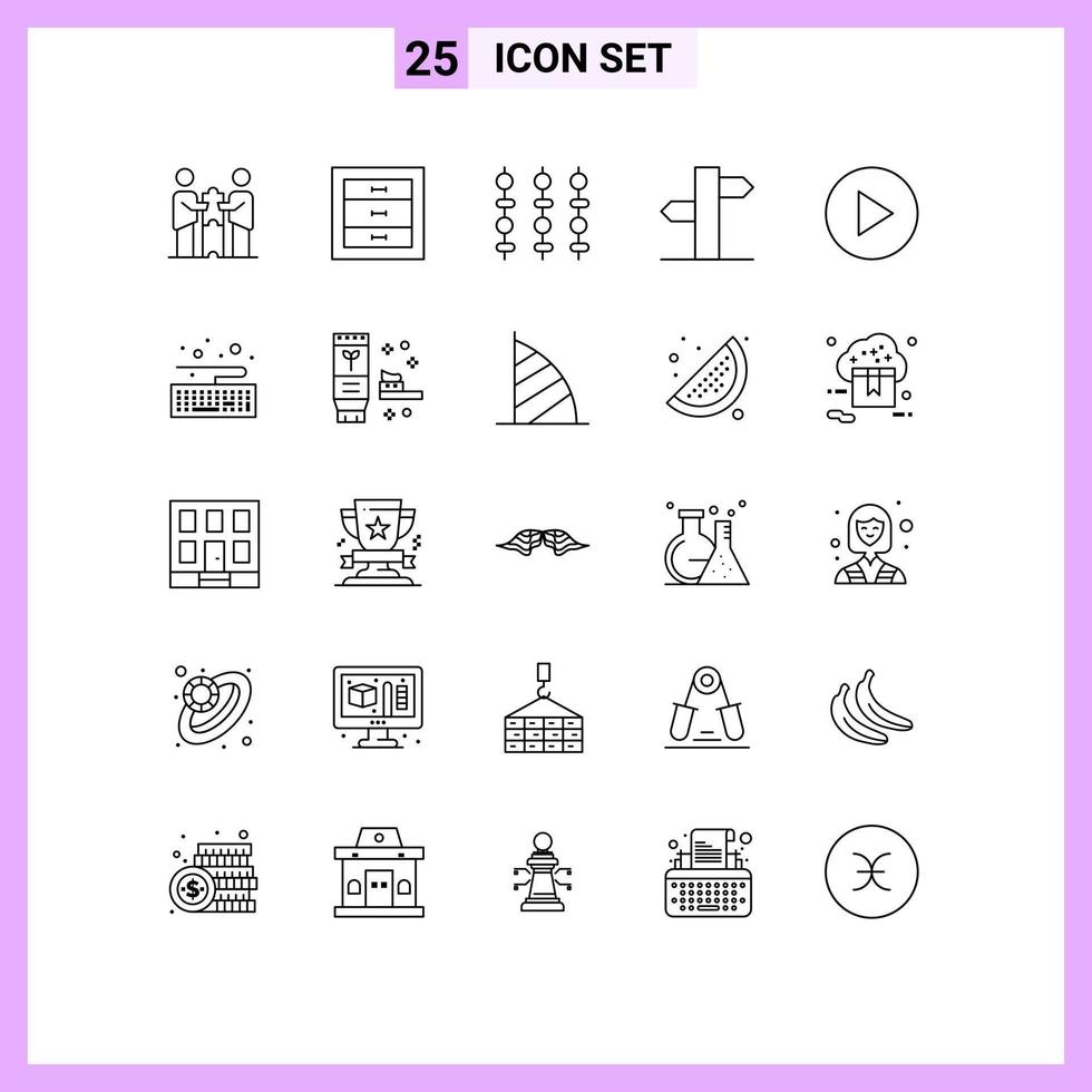 25 Creative Icons Modern Signs and Symbols of multimedia direction interior arrows vegetables Editable Vector Design Elements