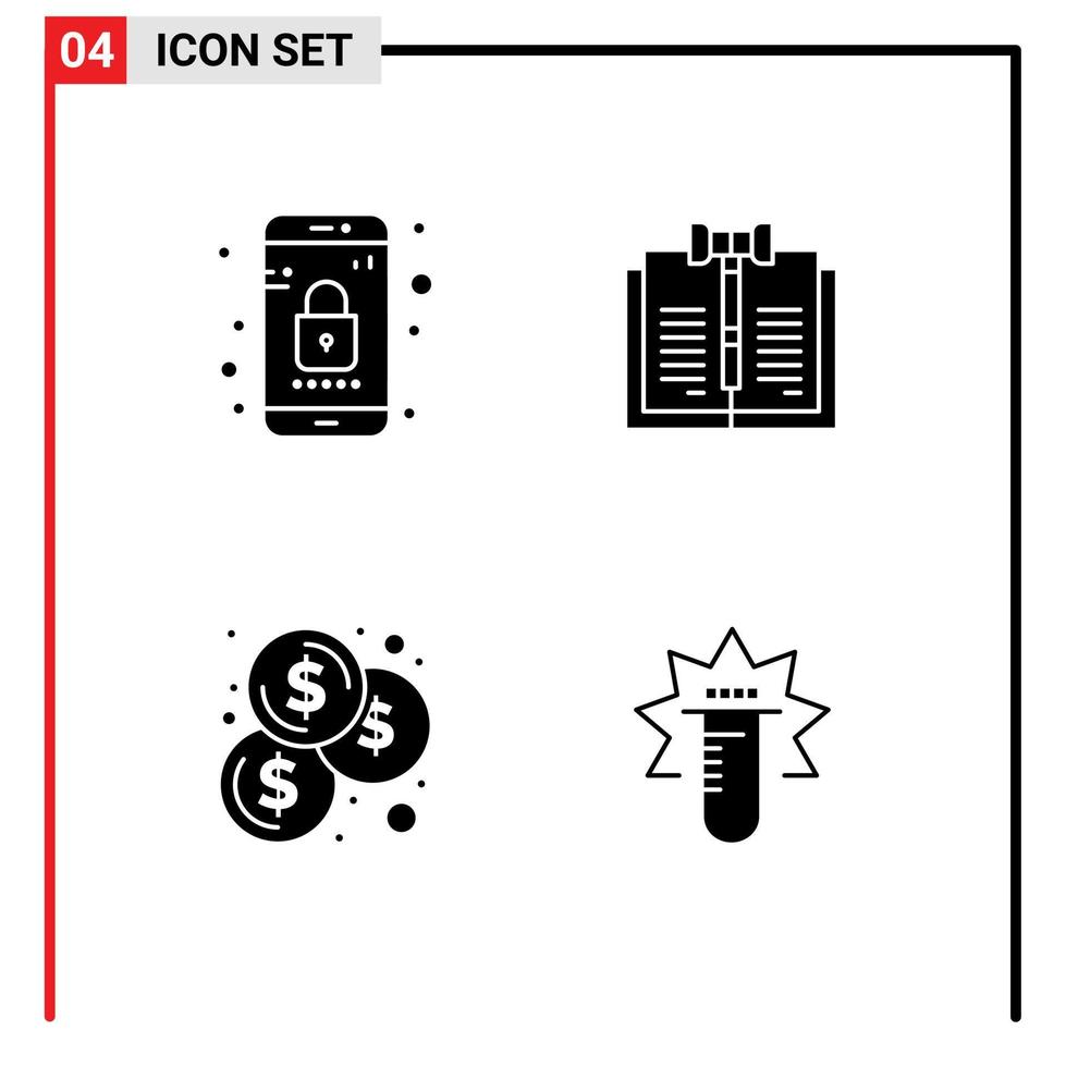 4 glifos sólidos universales establecidos para aplicaciones web y móviles aplicación presupuesto teléfono inversión digital elementos de diseño vectorial editables vector