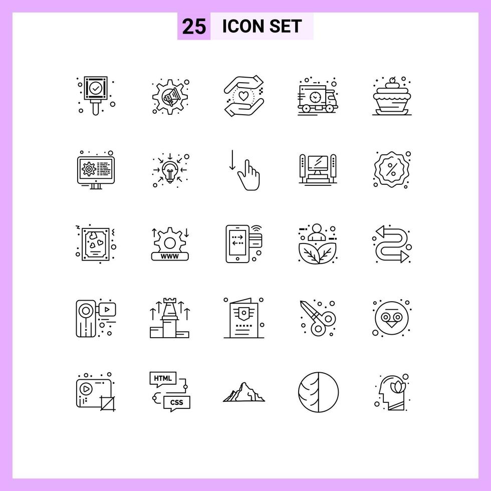 25 Creative Icons Modern Signs and Symbols of candle bakery business truck time Editable Vector Design Elements