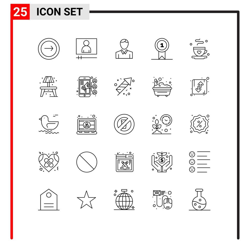 paquete de 25 signos y símbolos de líneas modernas para medios de impresión web, como elementos de diseño de vectores editables de la cuenta ganadora de papá.