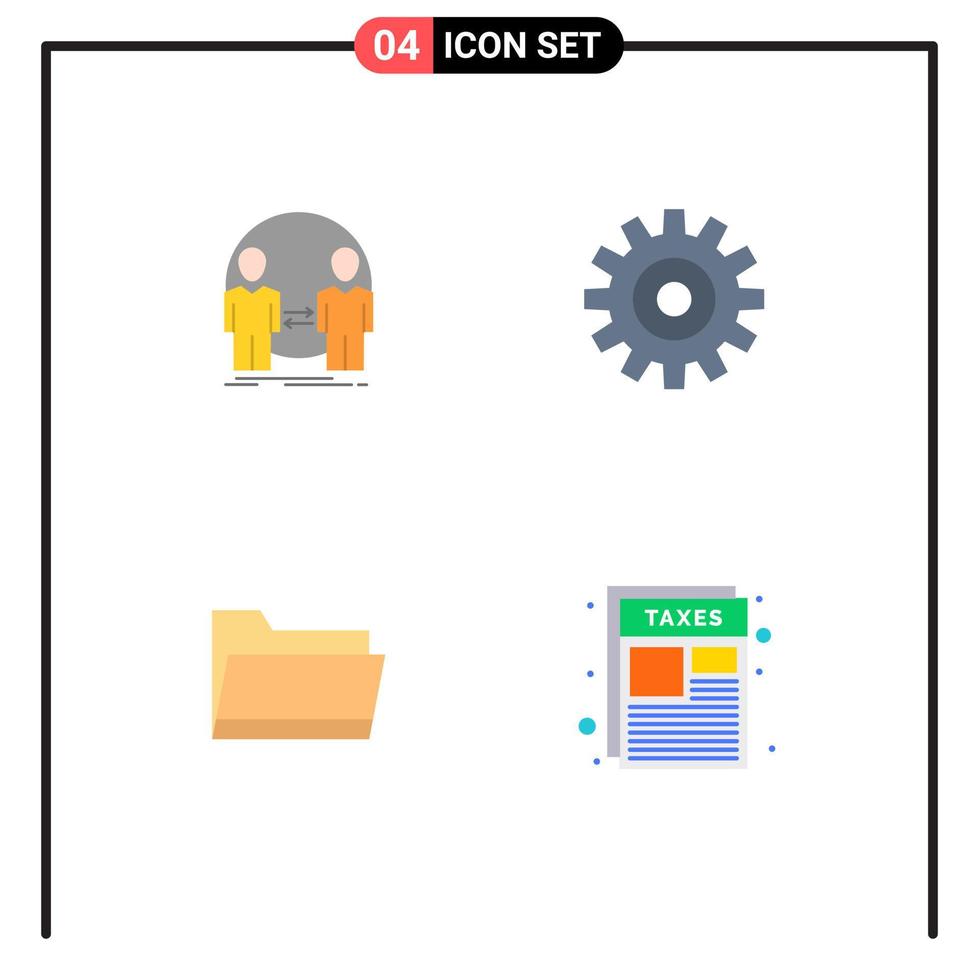 Editable Vector Line Pack of 4 Simple Flat Icons of man folder identity setting data Editable Vector Design Elements