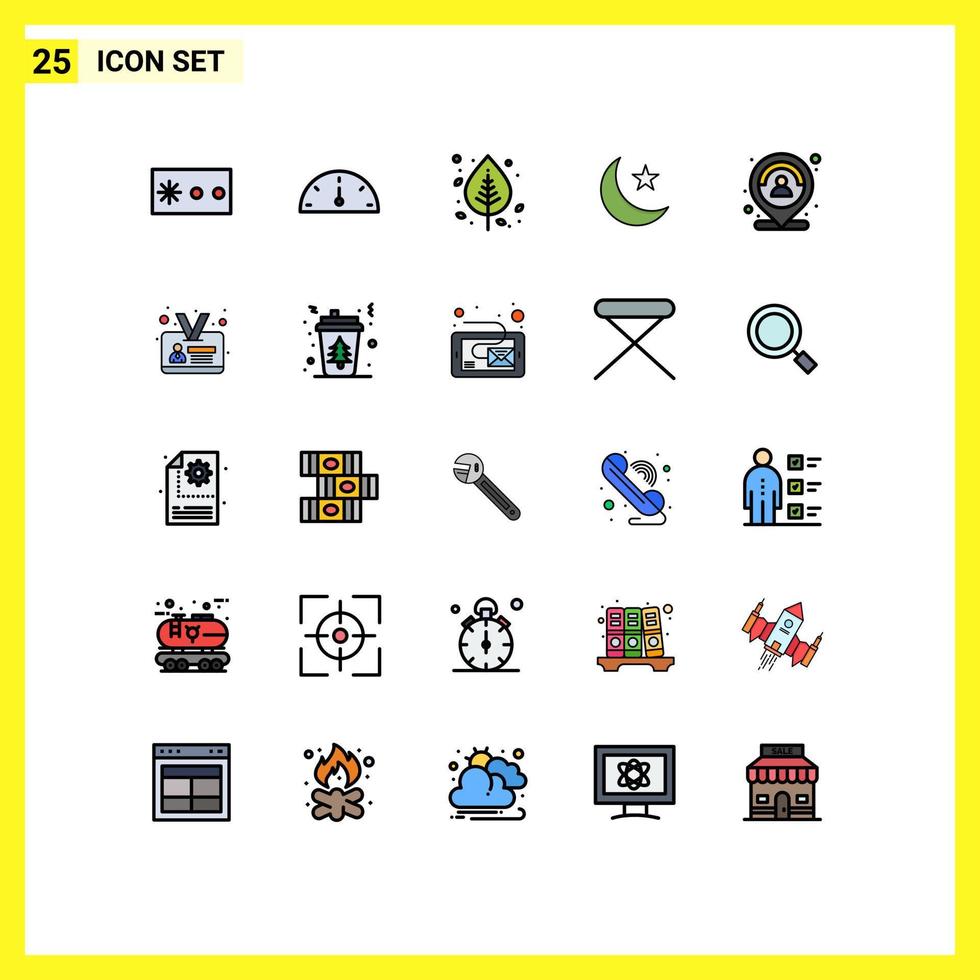User Interface Pack of 25 Basic Filled line Flat Colors of map customer leaf night night Editable Vector Design Elements