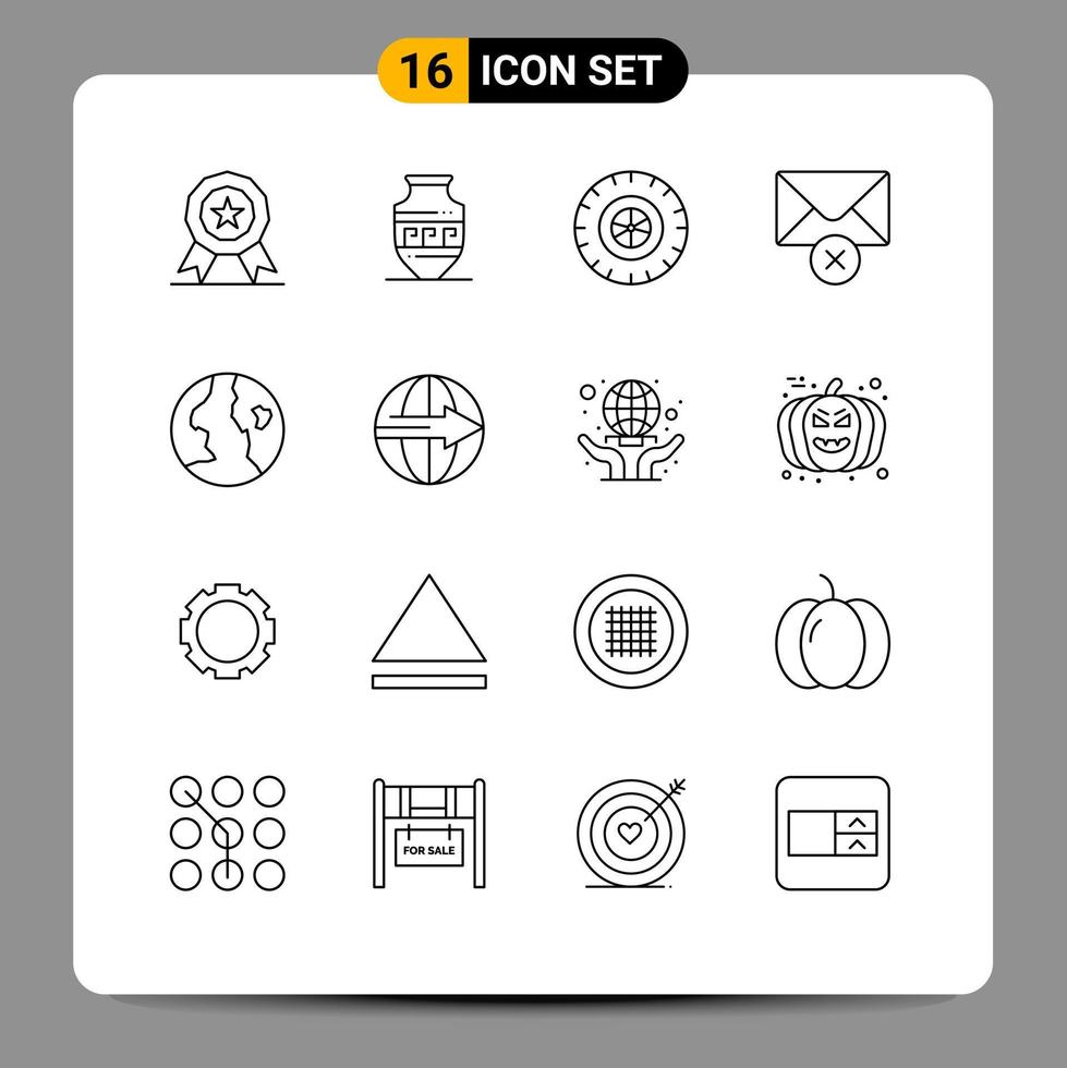 Outline Pack of 16 Universal Symbols of delivery nature tire globe message Editable Vector Design Elements