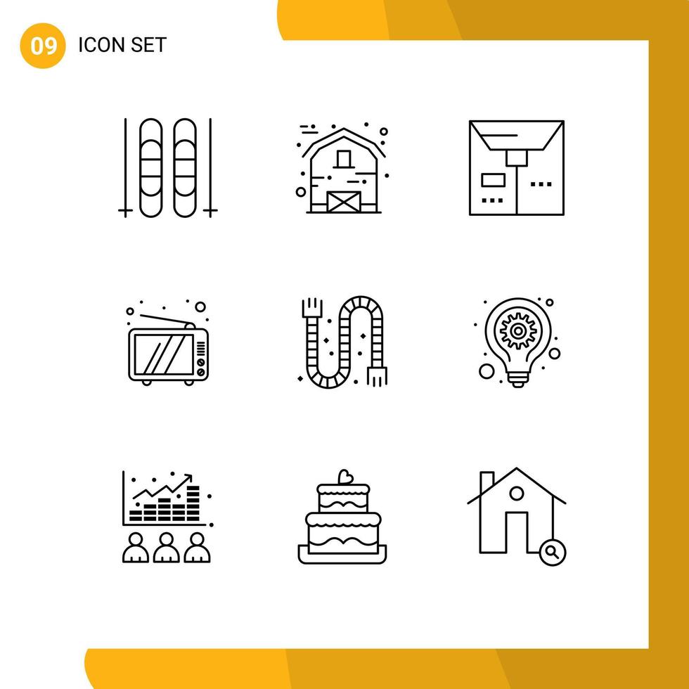 9 Universal Outlines Set for Web and Mobile Applications pipe drain e construction tv Editable Vector Design Elements