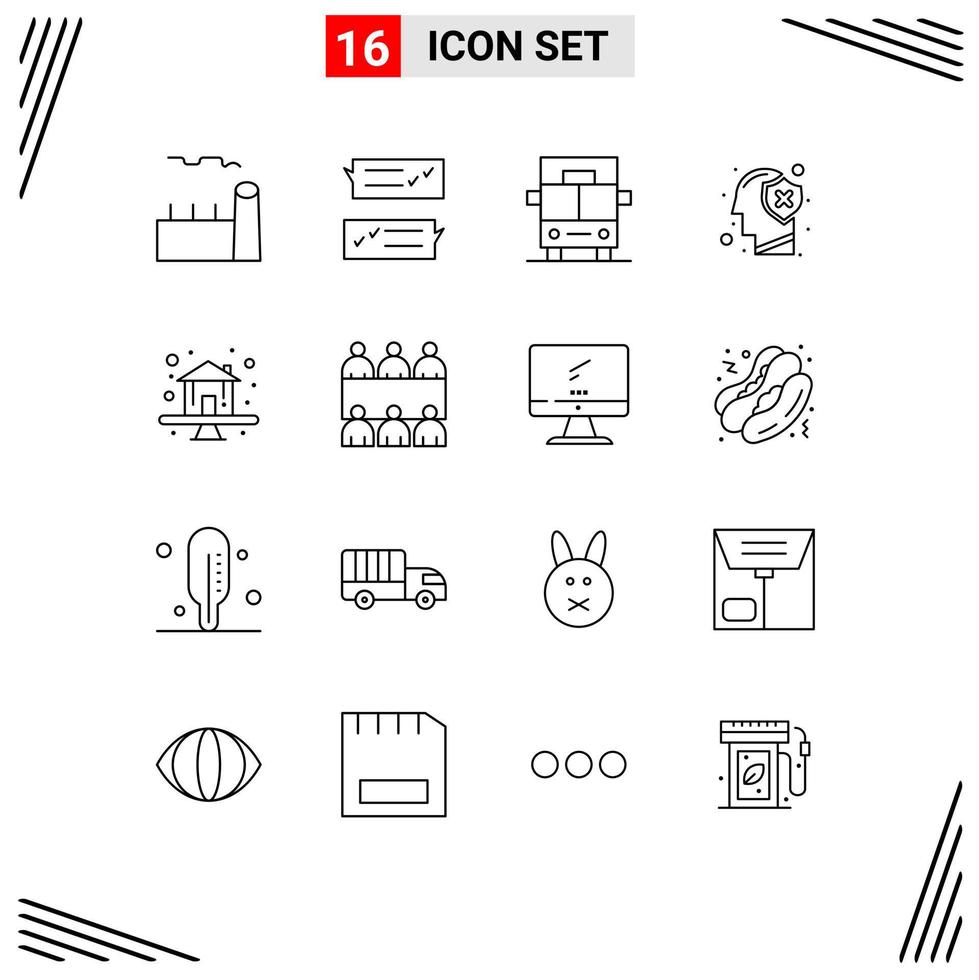 Set of 16 Modern UI Icons Symbols Signs for mind human speech bubble head van Editable Vector Design Elements