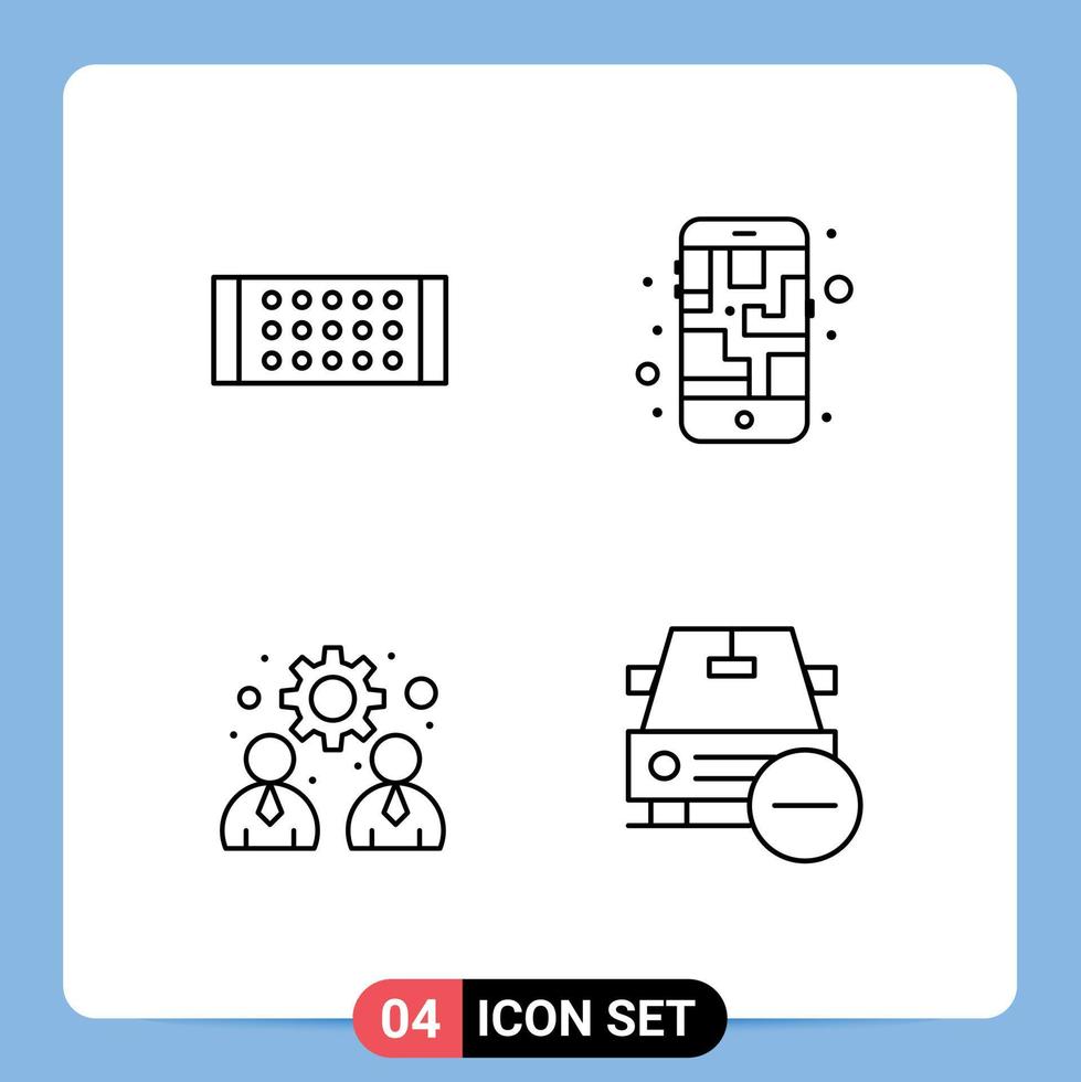 Group of 4 Filledline Flat Colors Signs and Symbols for lamp team map route car Editable Vector Design Elements