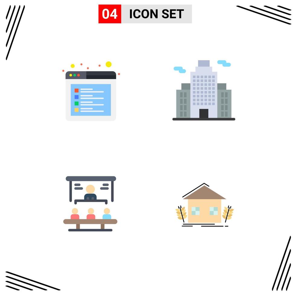 Universal Icon Symbols Group of 4 Modern Flat Icons of browser office web office projector Editable Vector Design Elements