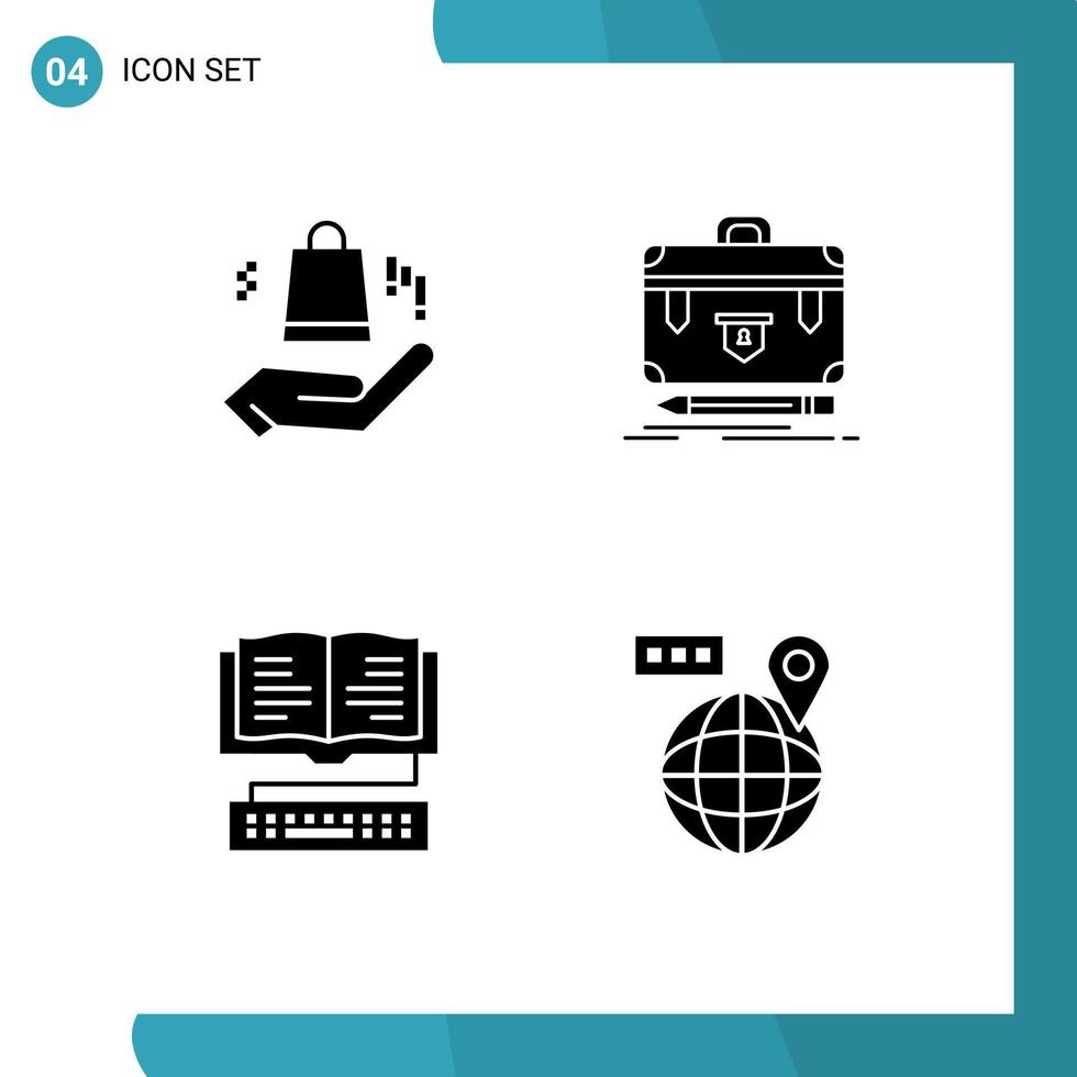Stock Vector Icon Pack of 4 Line Signs and Symbols for ahnd education briefcase management key Editable Vector Design Elements