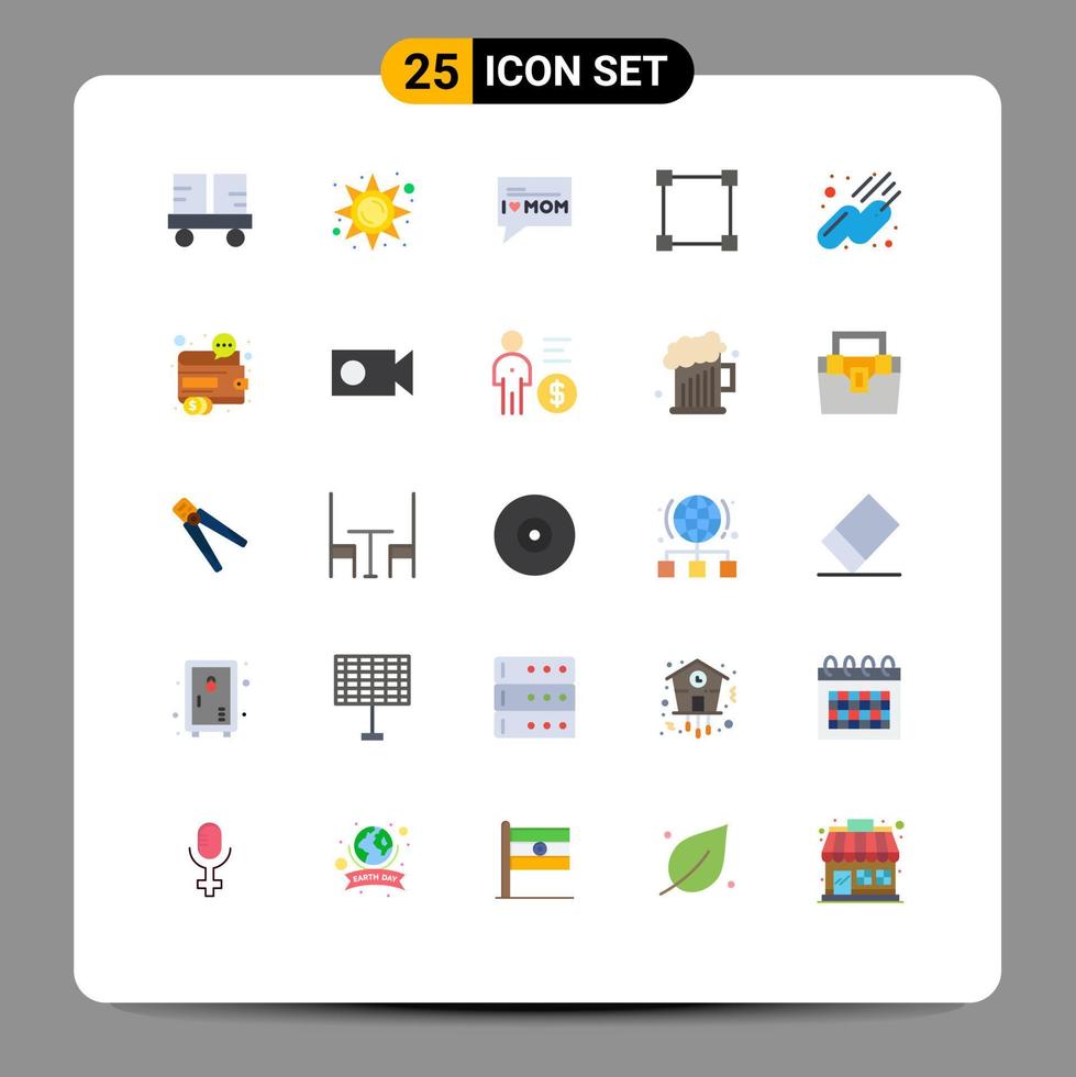 Set of 25 Vector Flat Colors on Grid for sputnik satellite sun light rectangle path Editable Vector Design Elements