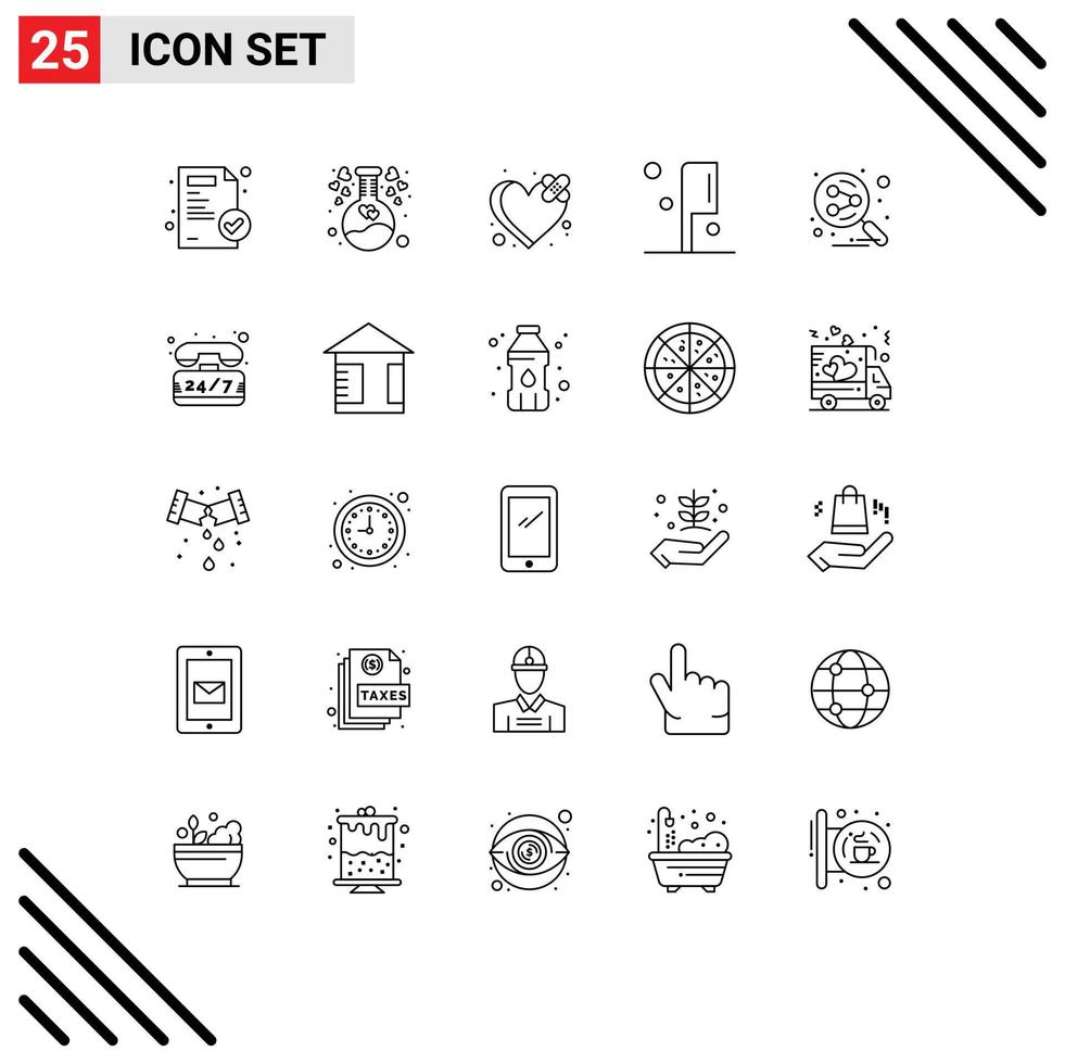 Modern Set of 25 Lines Pictograph of search engine share breakup network preparation Editable Vector Design Elements